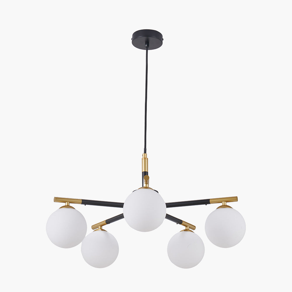 Wanda White Orb & Black Metal 5 Light Pendant