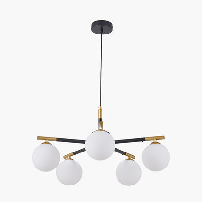 Wanda White Orb & Black Metal 5 Light Pendant
