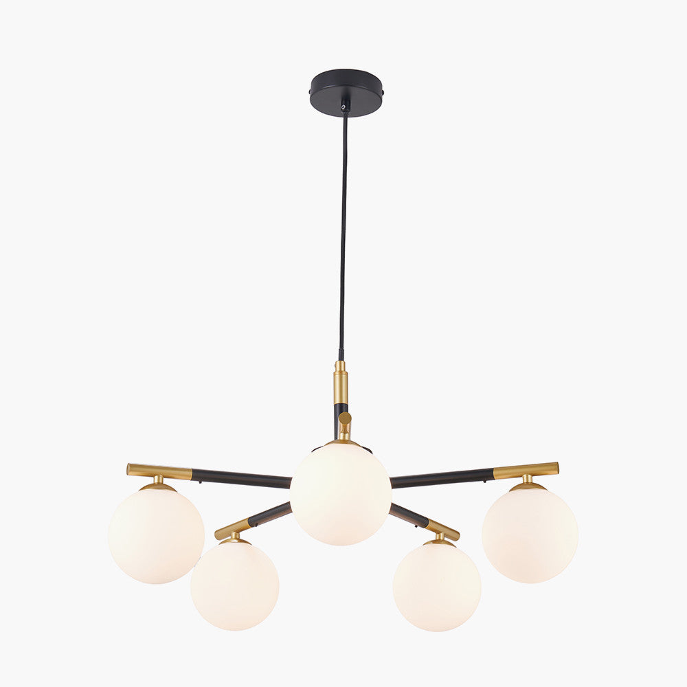Wanda White Orb & Black Metal 5 Light Pendant
