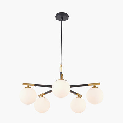 Wanda White Orb & Black Metal 5 Light Pendant