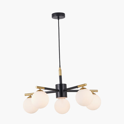 Wanda White Orb & Black Metal 5 Light Pendant