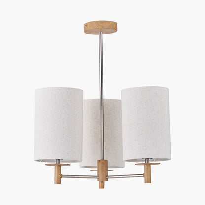 Bonham Natural Wood Veneer and Silver Metal 3 Light Pendant