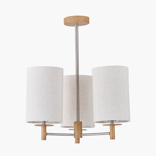 Bonham Natural Wood Veneer and Silver Metal 3 Light Pendant