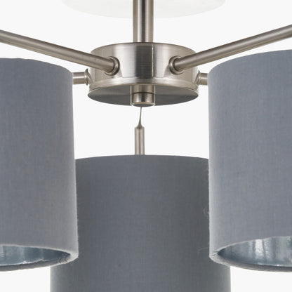 Elin Brushed Silver and Steel Grey 5 Light Pendant – Semi Flush Ceiling Light