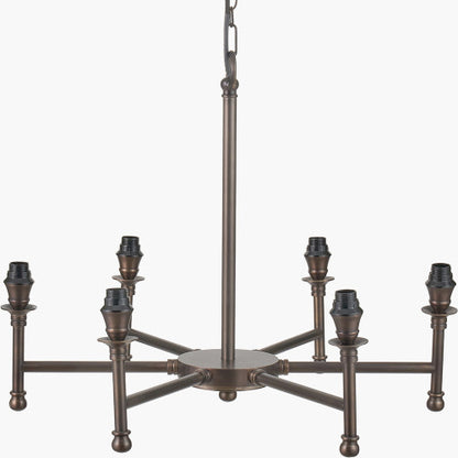 Piero Antique Bronze Metal 6 Arm Pendant Chandelier – Handcrafted in India