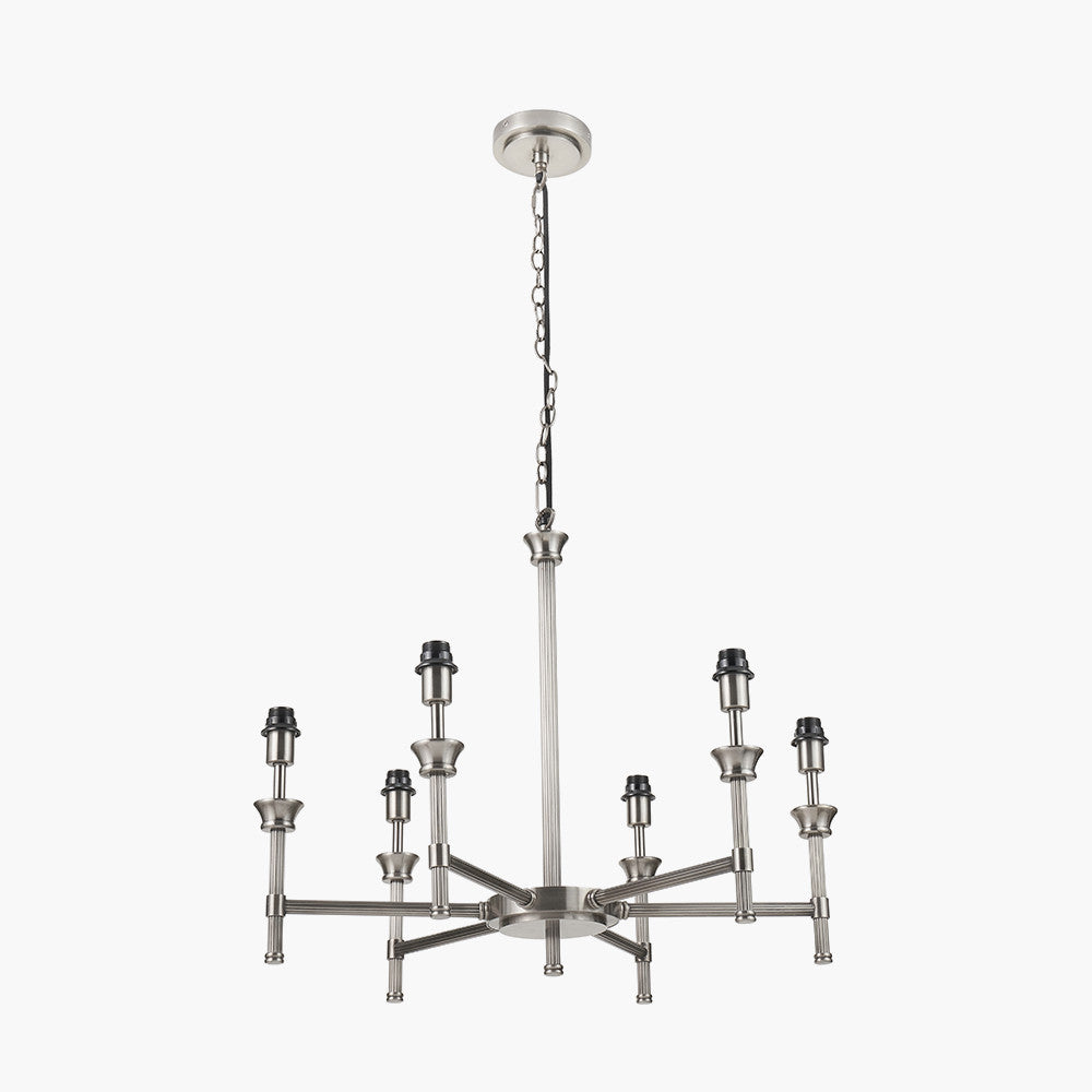 Salvatore Antique Silver 6 Arm Pendant with Olive Green Scalloped Shades | Elegant Ceiling Light