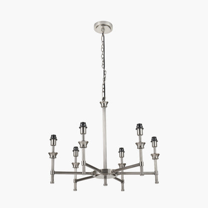 Salvatore Antique Silver 6 Arm Pendant with Olive Green Scalloped Shades | Elegant Ceiling Light