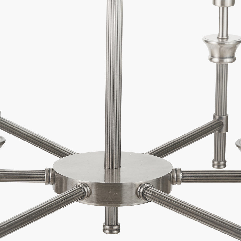 Salvatore Antique Silver 6 Arm Pendant with Olive Green Scalloped Shades | Elegant Ceiling Light