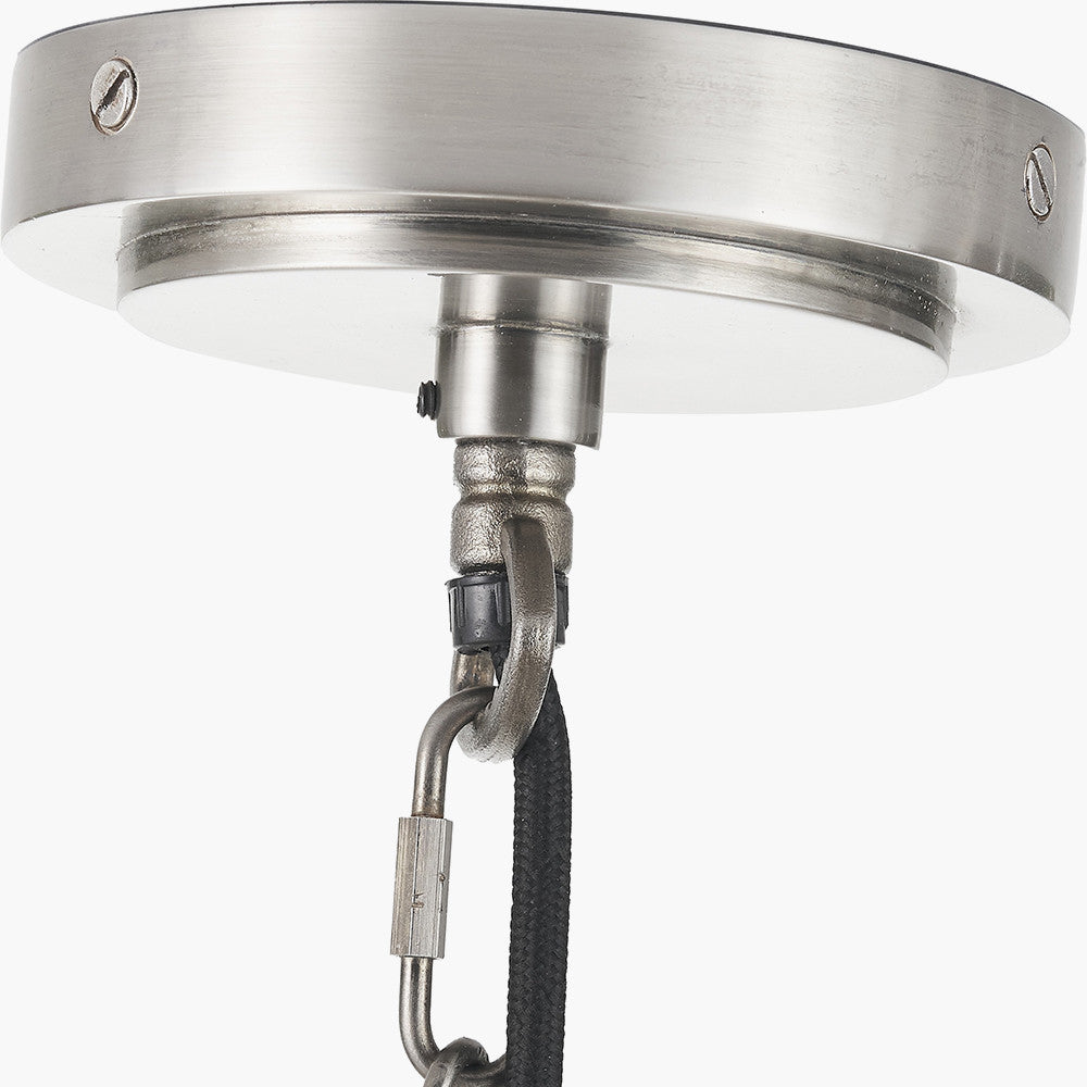 Salvatore Antique Silver 6 Arm Pendant with Olive Green Scalloped Shades | Elegant Ceiling Light
