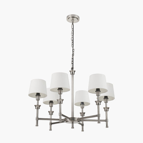 Salvatore Antique Silver Metal 6 Arm Pendant Chandelier – Handcrafted in India