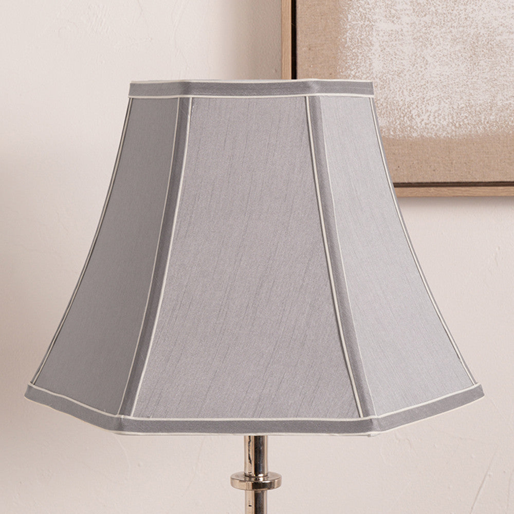 Lyla 50cm Steel Grey Silk Mix Bowed Lampshade | Large Silk Lampshade