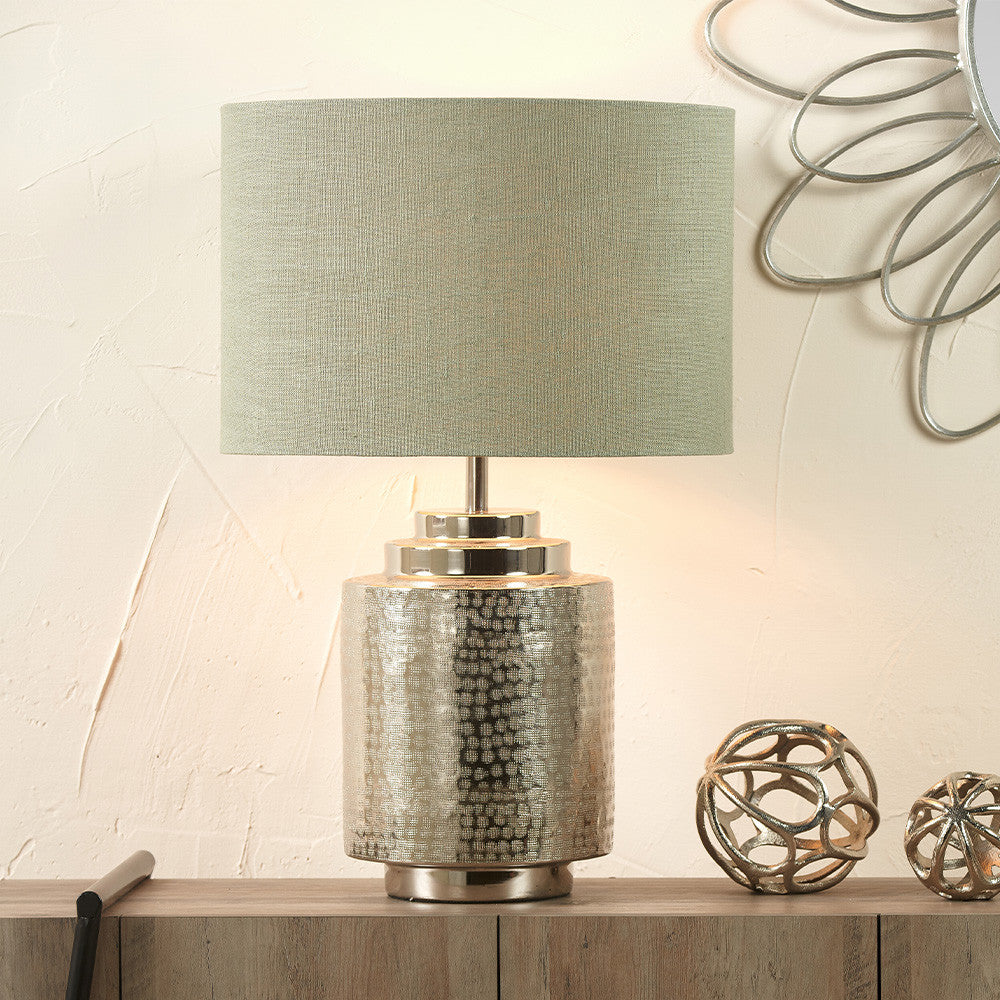 Edward 50cm Pistachio Green Linen Cylinder Lampshade – Soft Colour with Natural Rustic Texture