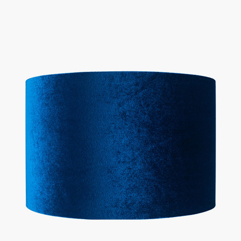 Bow 45cm Sapphire Velvet Cylinder Lampshade | Large Blue Velvet Lampshade