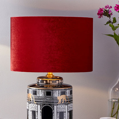 Bow 30cm Red Velvet Cylinder Lampshade