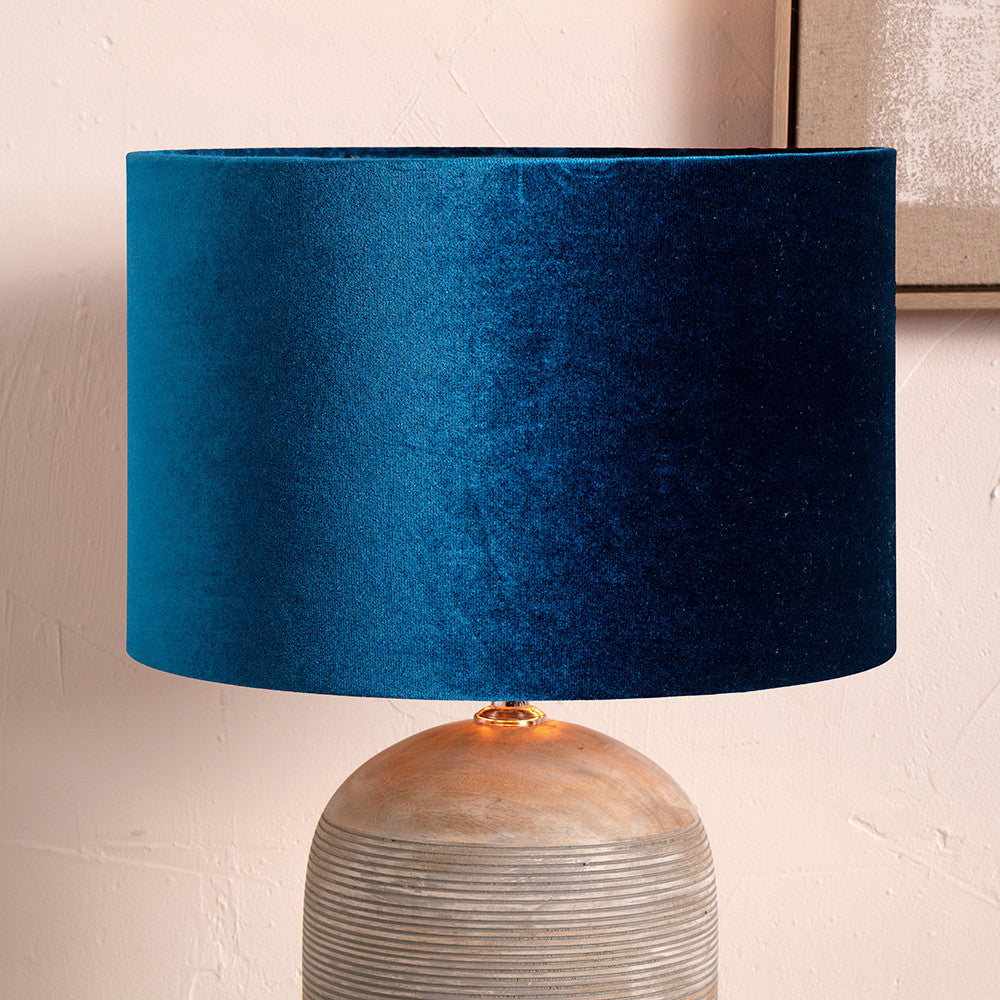 Bow 45cm Sapphire Velvet Cylinder Lampshade | Large Blue Velvet Lampshade