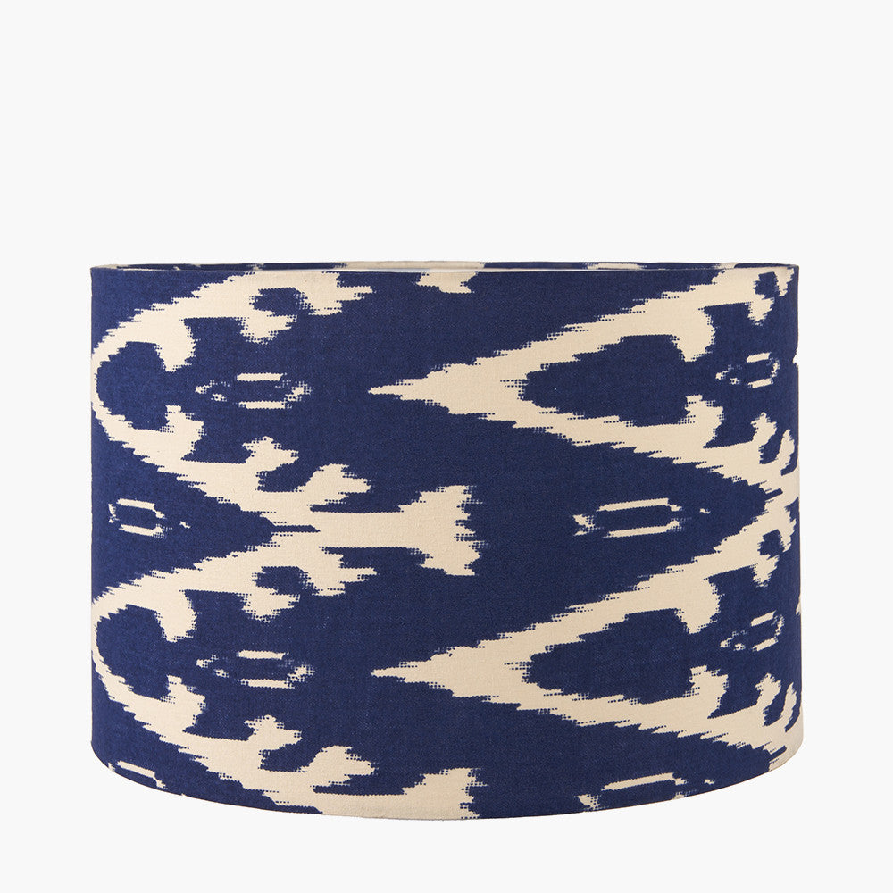 Lars 30cm Ocean Blue Ikat Patterned Cylinder Lampshade – Modern Statement Lighting
