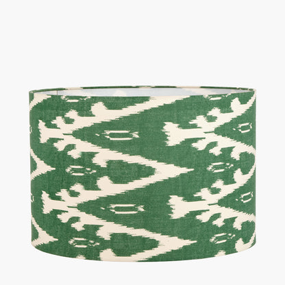 Lars 30cm Racing Green Ikat Patterned Cotton Cylinder Lampshade – Modern Handmade Light Shade for UK Homes