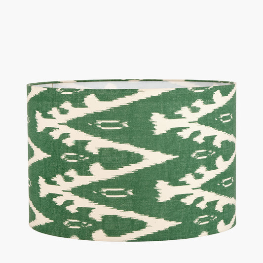 Lars 30cm Racing Green Ikat Patterned Cotton Cylinder Lampshade – Modern Handmade Light Shade for UK Homes