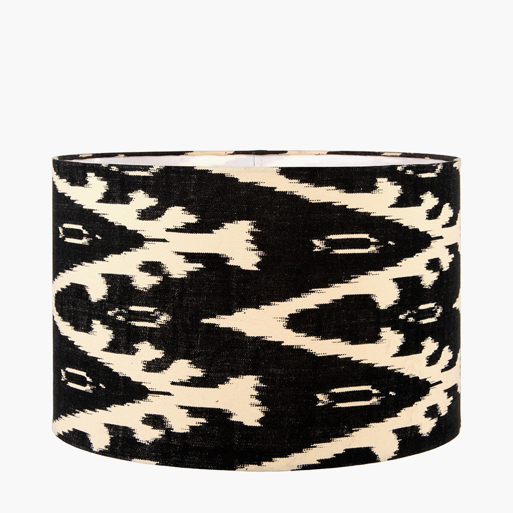 Lars 35cm Black Ikat Patterned Cylinder Lampshade | Patterned Lampshade