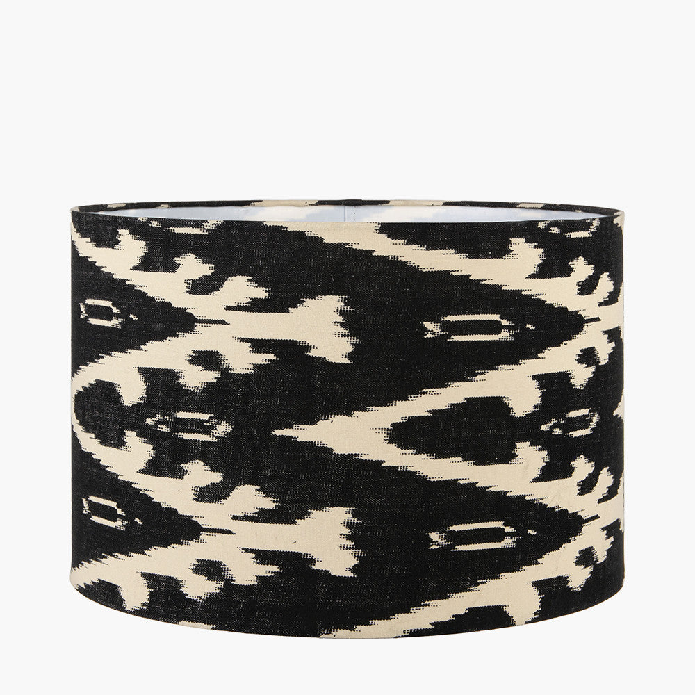 Lars 35cm Black Ikat Patterned Cylinder Lampshade | Patterned Lampshade