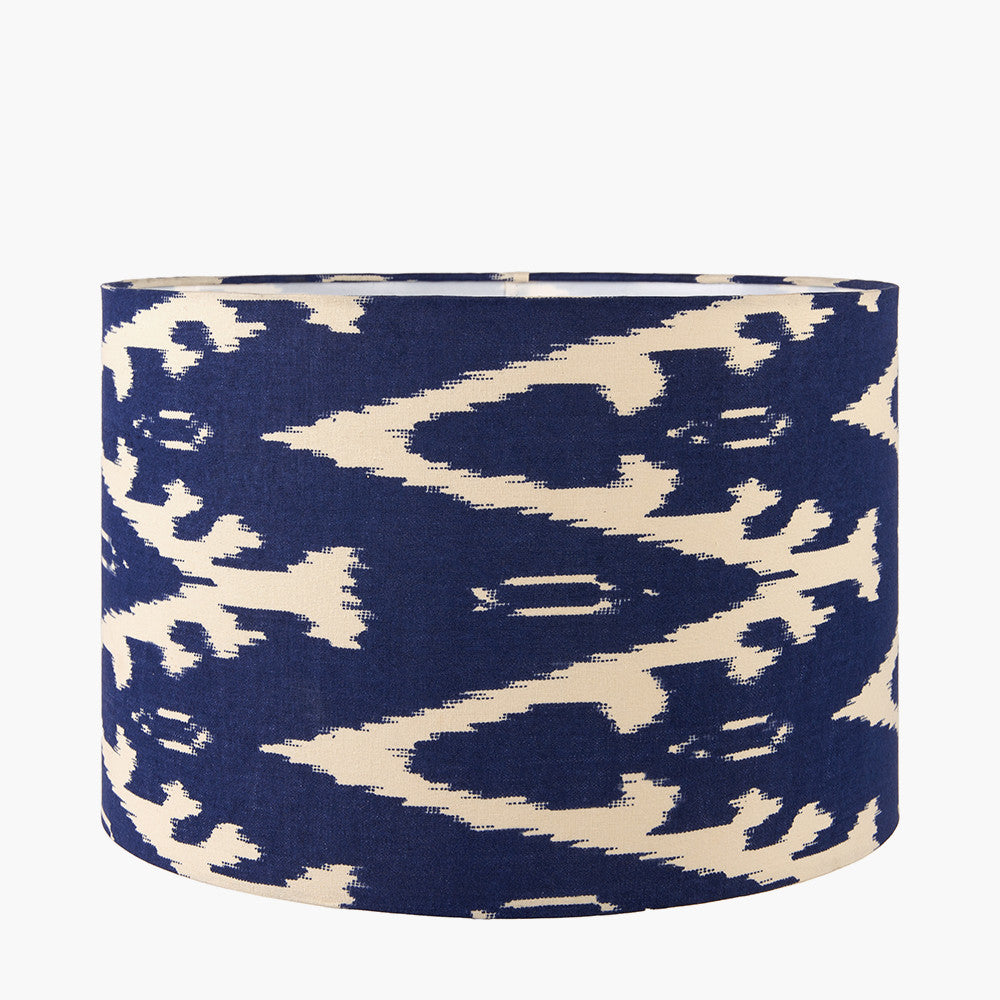 Lars 35cm Ocean Blue Ikat Patterned Cylinder Lampshade | Patterned Lampshade