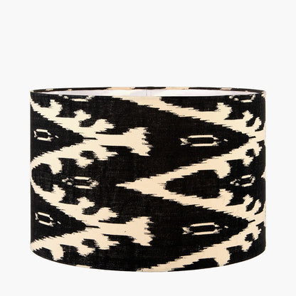 Lars 40cm Black Ikat Cylinder Lampshade | Patterned Lampshade