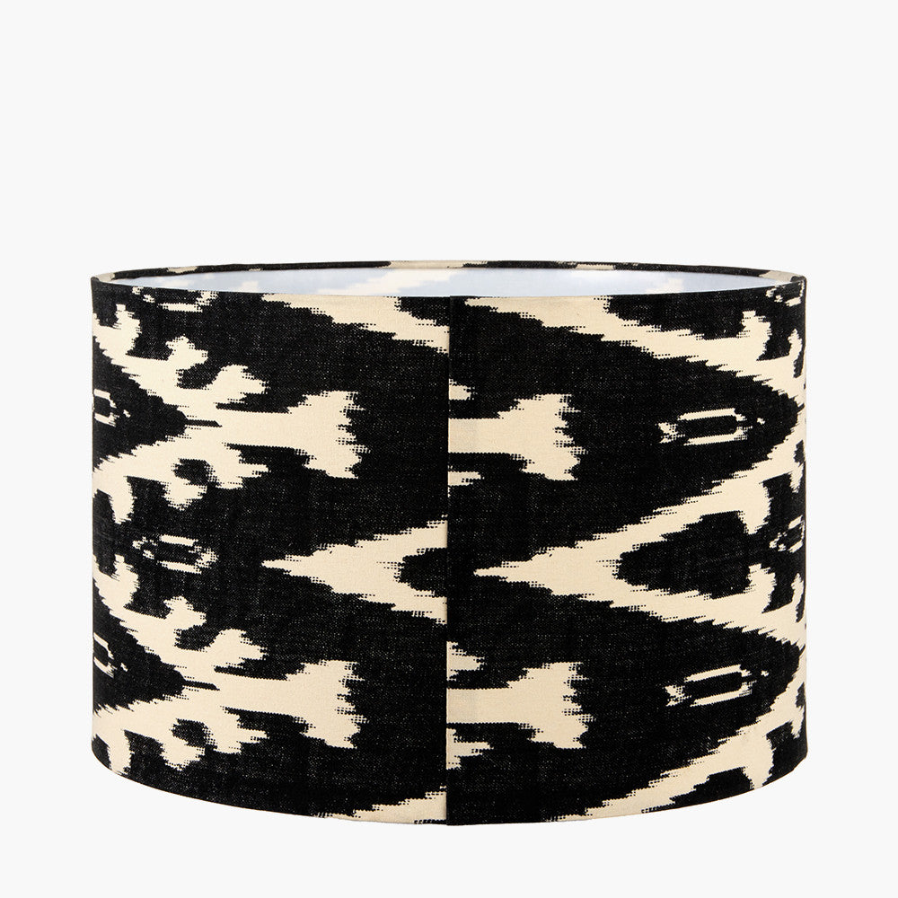 Lars 40cm Black Ikat Cylinder Lampshade | Patterned Lampshade