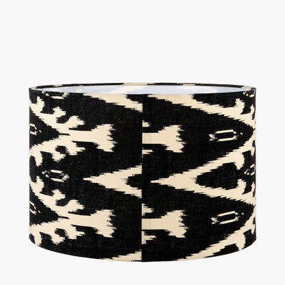 Lars 40cm Black Ikat Cylinder Lampshade | Patterned Lampshade