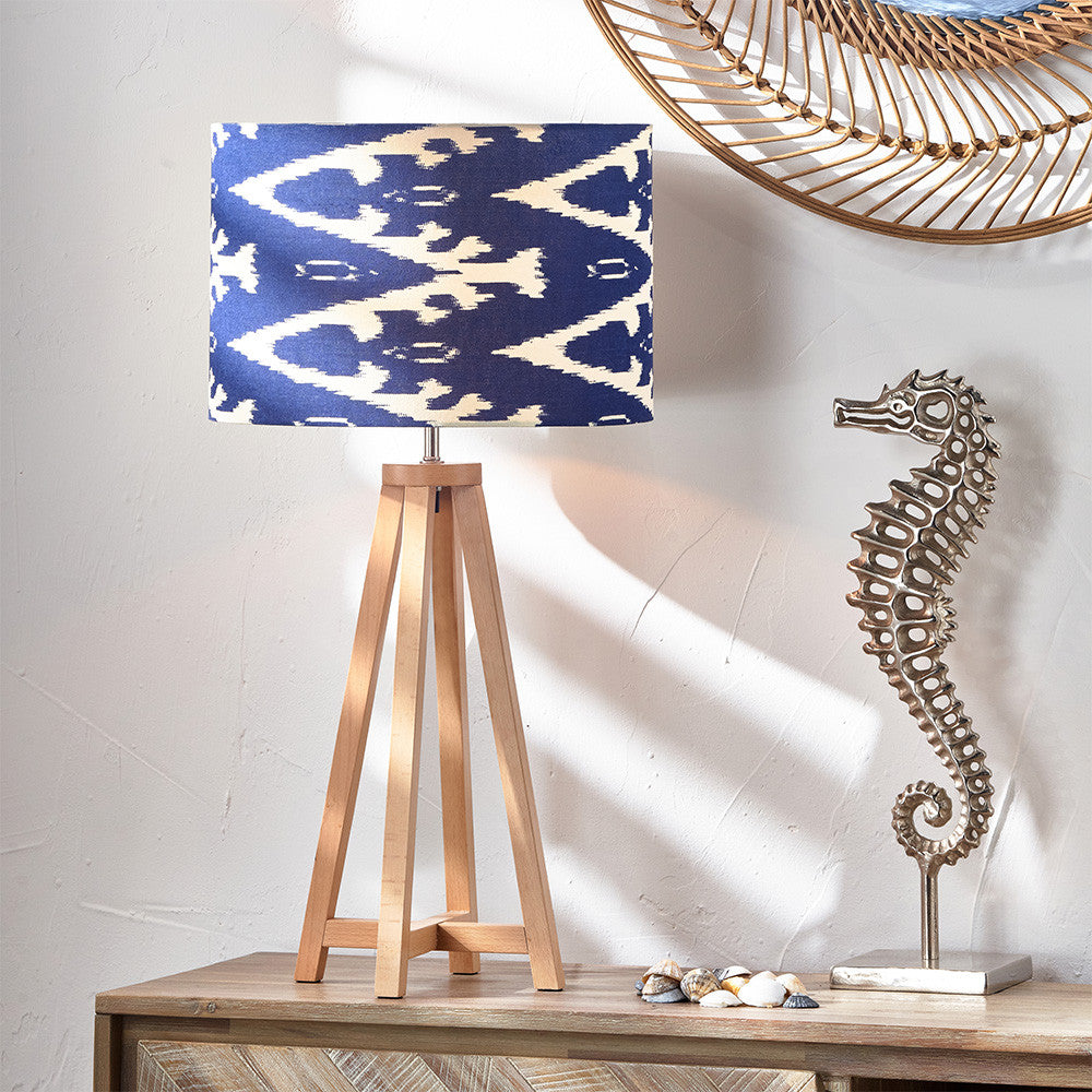 Lars 40cm Ocean Blue Ikat Cylinder Lampshade | Patterned Lampshade