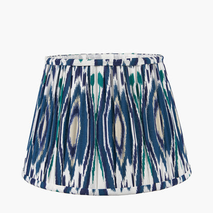 Izara 30cm Ocean Blue Ikat Patterned Mushroom Pleat Tapered Lampshade – Elegant Textured Design