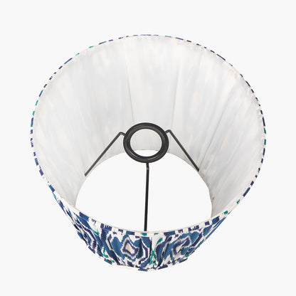 Izara 30cm Ocean Blue Ikat Patterned Mushroom Pleat Tapered Lampshade – Elegant Textured Design