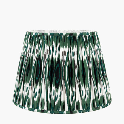 Izara 30cm Racing Green Ikat Patterned Mushroom Pleat Tapered Lampshade