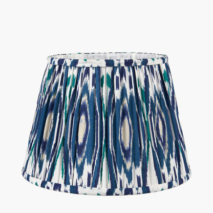 Izara 35cm Ocean Blue Ikat Mushroom Pleat Lampshade | Tapered Cotton Shade UK