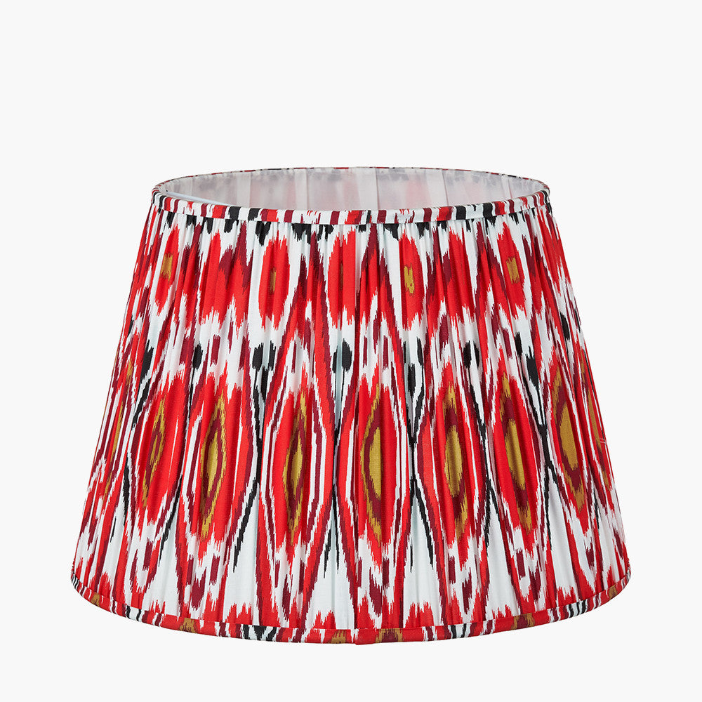 Izara 45cm Red Ikat Pleated Lampshade | Mushroom Pleat Tapered Shade UK