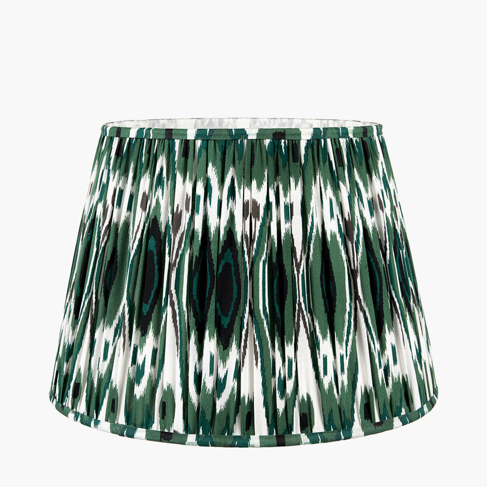 Izara 45cm Racing Green Ikat Patterned Mushroom Pleat Tapered Lampshade – Bold Pattern and Timeless Craftsmanship