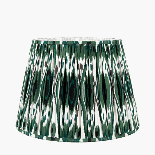 Izara 45cm Racing Green Ikat Patterned Mushroom Pleat Tapered Lampshade – Bold Pattern and Timeless Craftsmanship