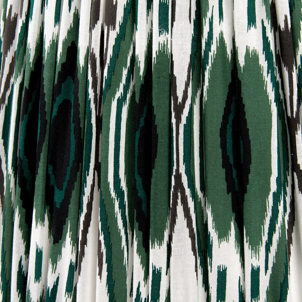Izara 45cm Racing Green Ikat Patterned Mushroom Pleat Tapered Lampshade – Bold Pattern and Timeless Craftsmanship