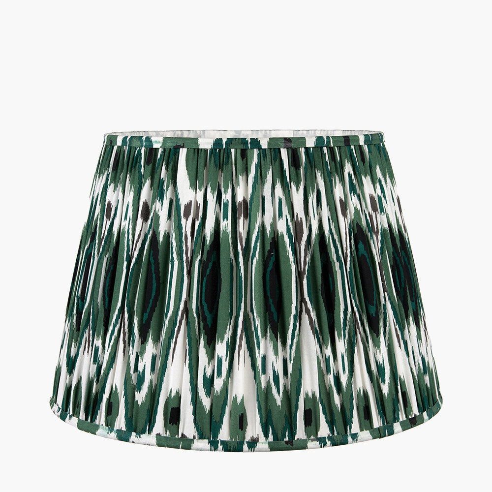 Izara 45cm Racing Green Ikat Patterned Mushroom Pleat Tapered Lampshade – Bold Pattern and Timeless Craftsmanship