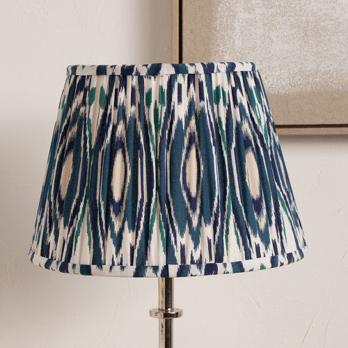 Izara 35cm Ocean Blue Ikat Mushroom Pleat Lampshade | Tapered Cotton Shade UK
