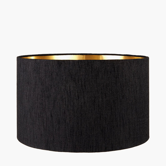 Stellan 30cm Black Slubbed Silk Mix Gold Lined Cylinder Lampshade