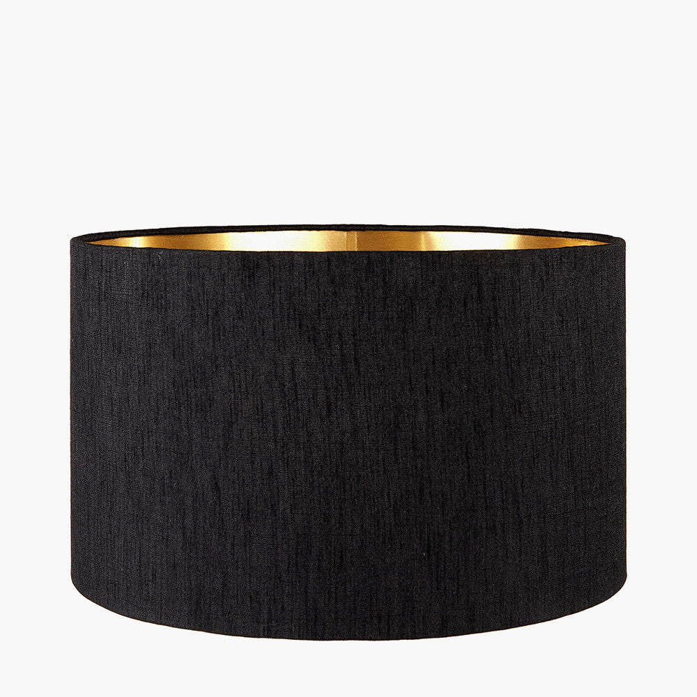 Stellan 35cm Black Slubbed Silk Mix Gold Lined Cylinder Lampshade