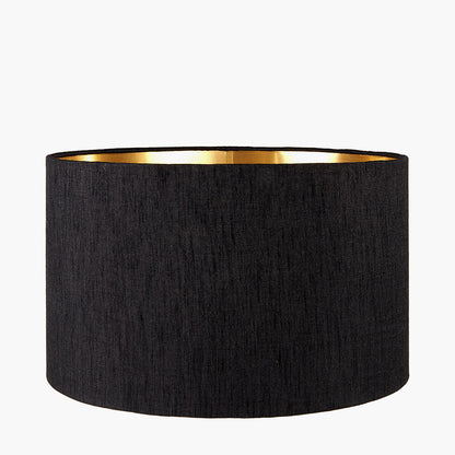 Stellan 40cm Black Slubbed Silk Mix Gold Lined Cylinder Lampshade