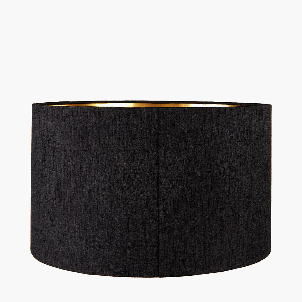 Stellan 40cm Black Slubbed Silk Mix Gold Lined Cylinder Lampshade