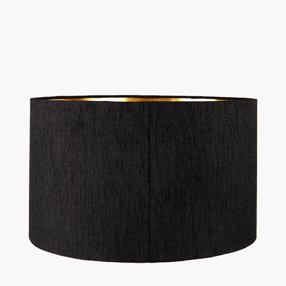 Stellan 40cm Black Slubbed Silk Mix Gold Lined Cylinder Lampshade