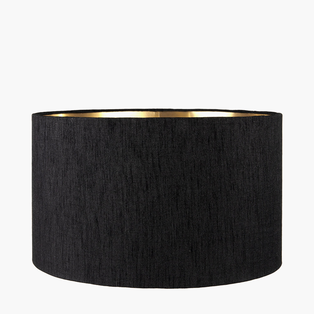Stellan 40cm Black Slubbed Silk Mix Gold Lined Cylinder Lampshade