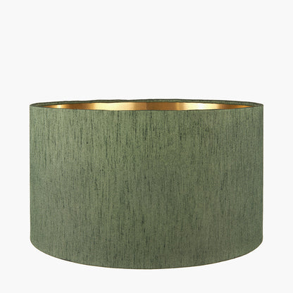Stellan 35cm Green Silk Mix Lampshade | Gold Lined Cylinder Light Shade