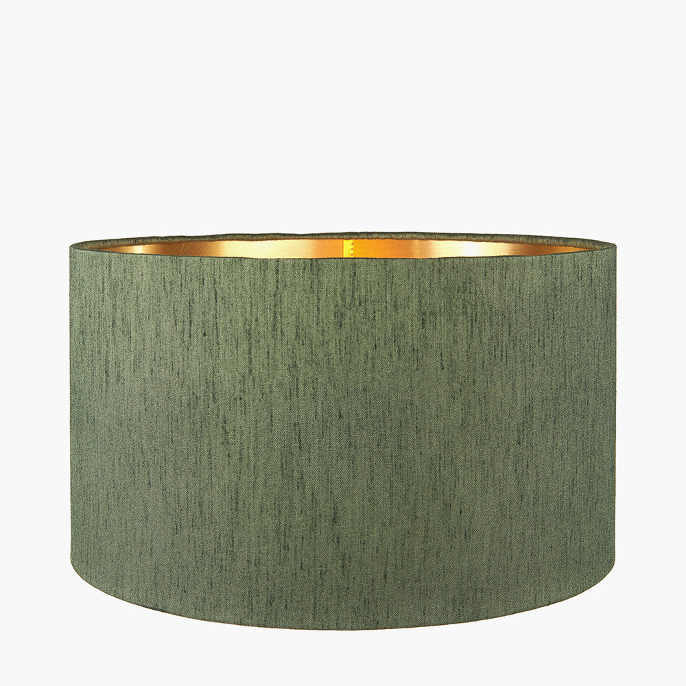 Stellan 35cm Green Silk Mix Lampshade | Gold Lined Cylinder Light Shade