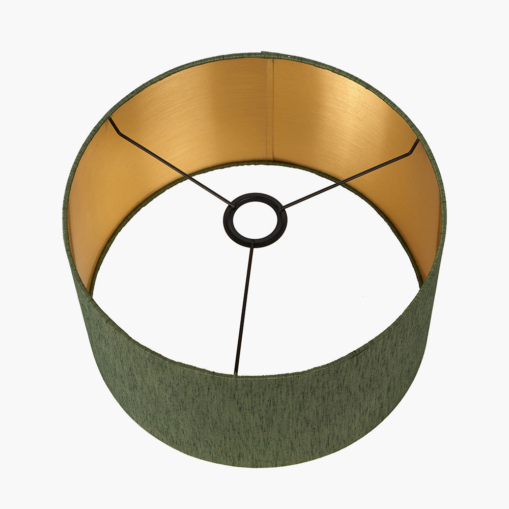Stellan 35cm Green Silk Mix Lampshade | Gold Lined Cylinder Light Shade