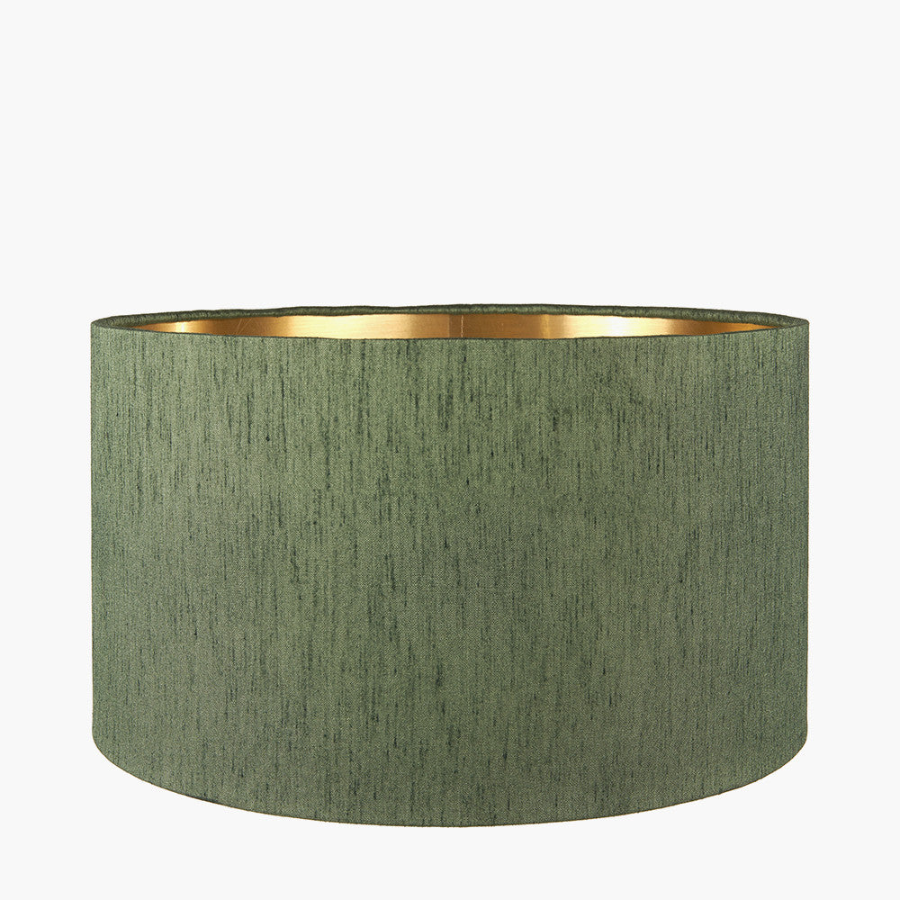 Stellan 35cm Green Silk Mix Lampshade | Gold Lined Cylinder Light Shade