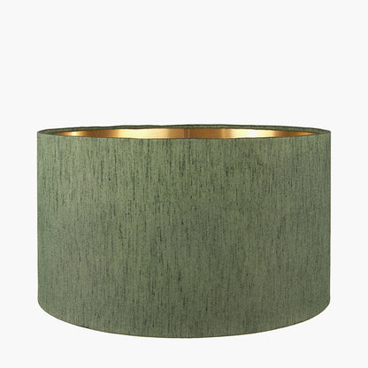 Stellan 35cm Green Silk Mix Lampshade | Gold Lined Cylinder Light Shade